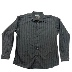 Barabas Button Down Shirt 3XL Black Gray Micro Dot Striped Long Sleeve Cotton